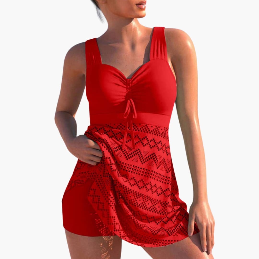 Women's Lace Swimsuit Dress Padded Ruched