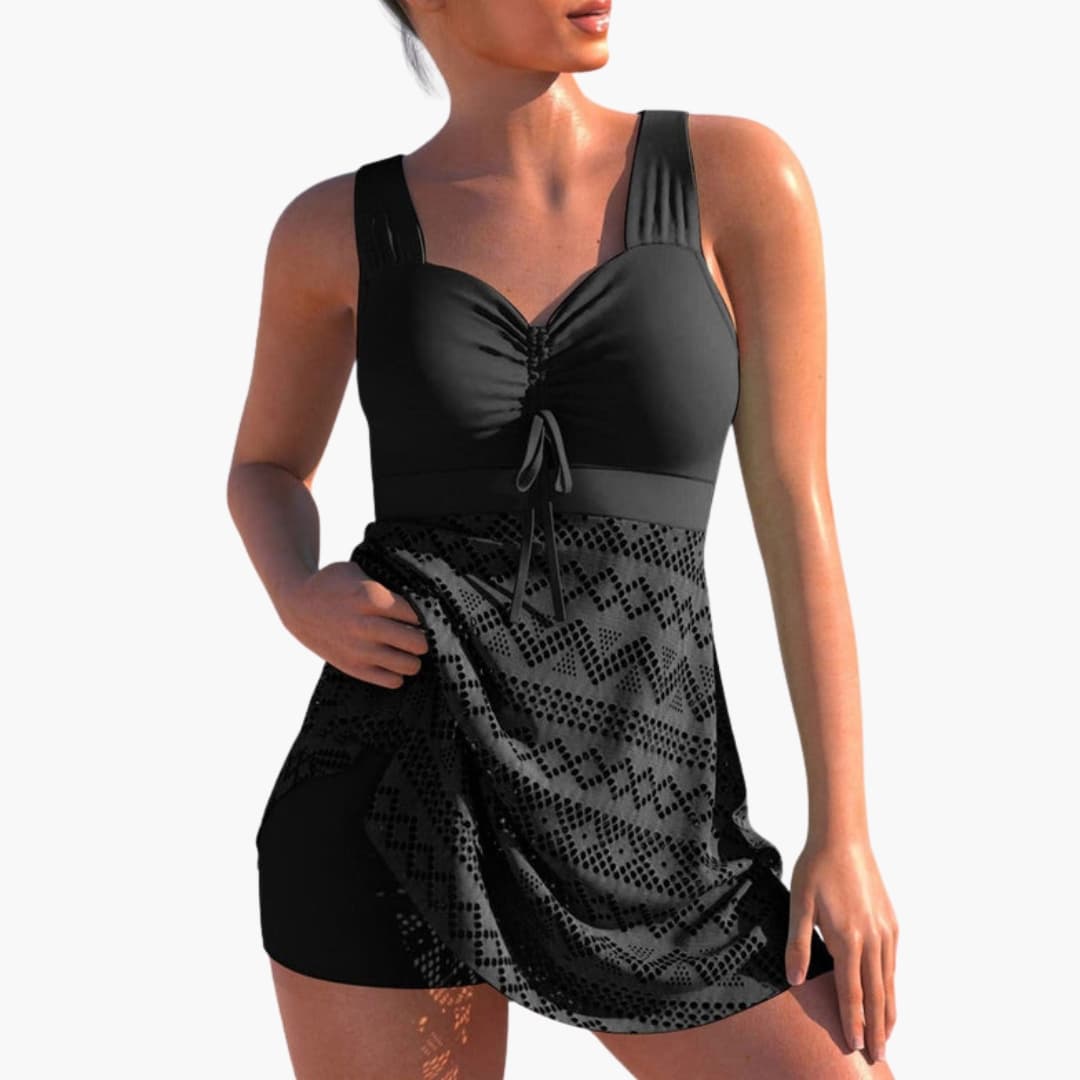 Women's Lace Swimsuit Dress Padded Ruched - VibreMode