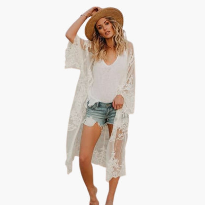Women's Lace Blouse Open Front Short Sleeves - VibreMode