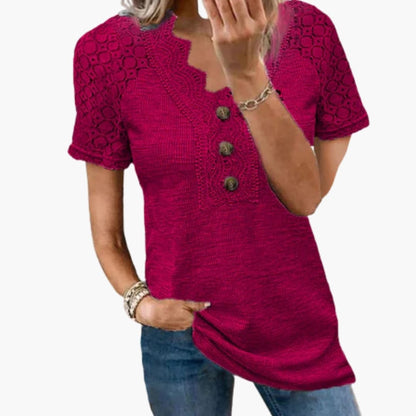 Women's Crew Neck Short Sleeve Lace Trim T-Shirt