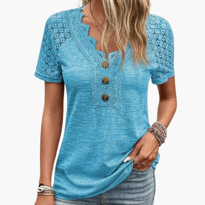 Women's Crew Neck Short Sleeve Lace Trim T-Shirt