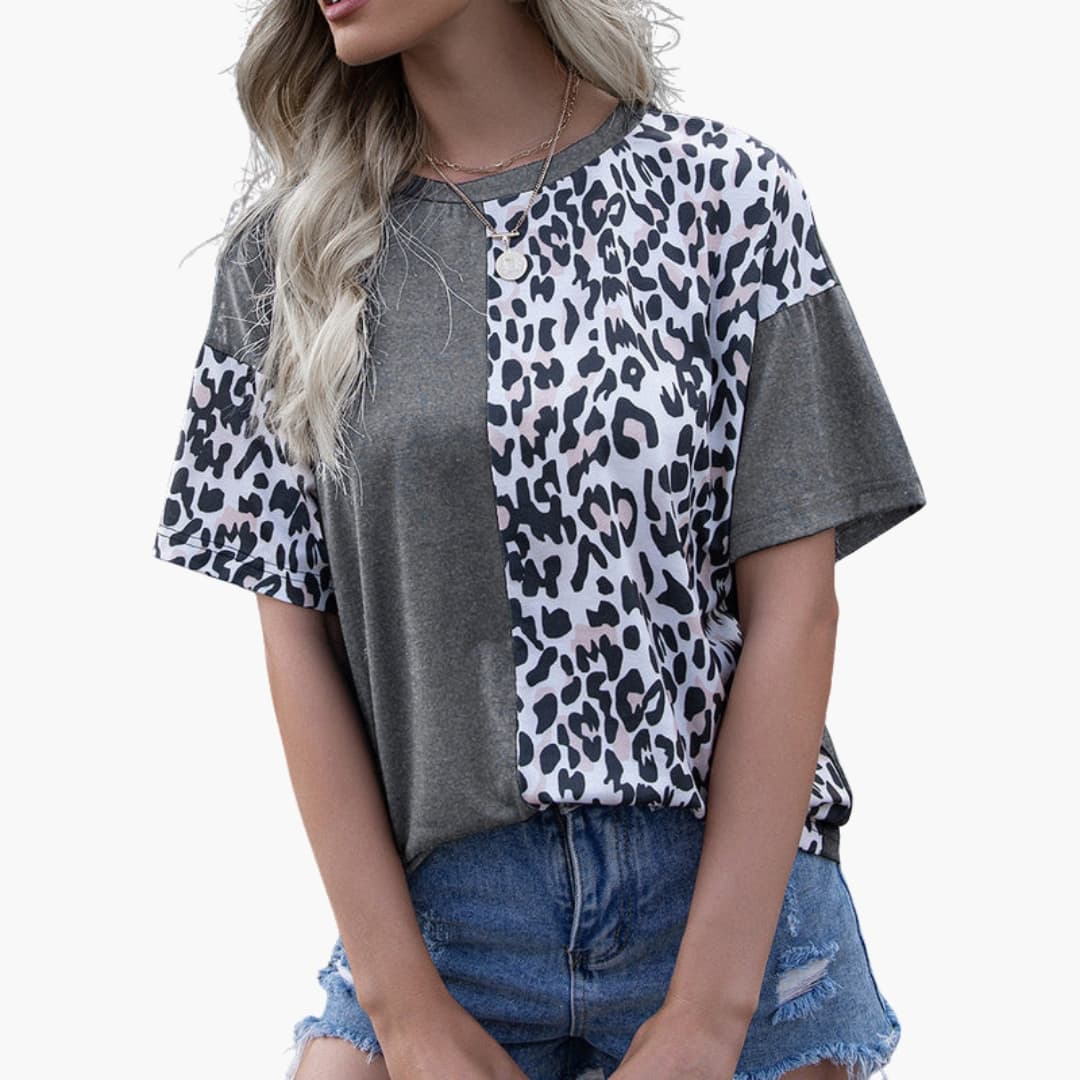 Women's Leopard Short Sleeve T-Shirt Crew Neck - VibreMode