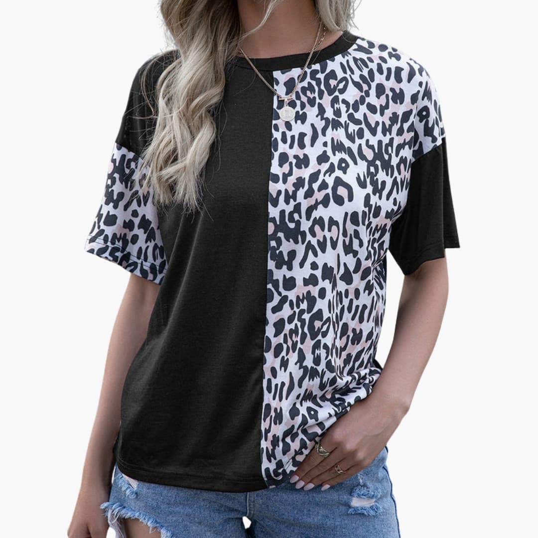 Women's Leopard Short Sleeve T-Shirt Crew Neck