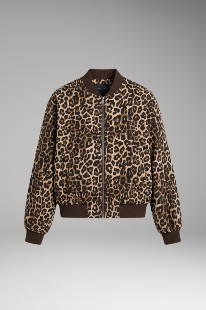 Women's Leopard Bomber Jacket Zip Closure - VibreMode