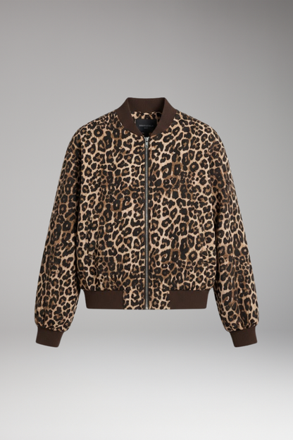 Women's Leopard Bomber Jacket Zip Closure - VibreMode
