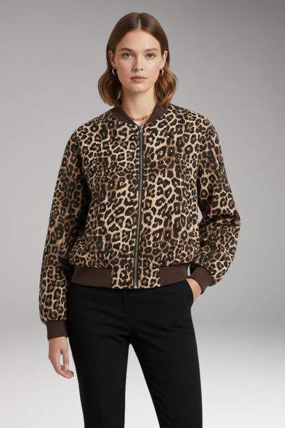 Women's Leopard Bomber Jacket Zip Closure