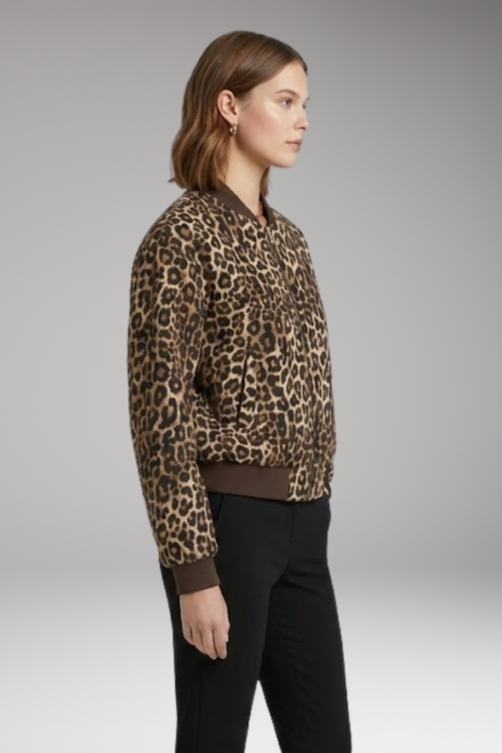 Women's Leopard Bomber Jacket Zip Closure