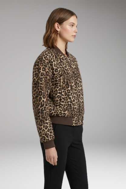 Women's Leopard Bomber Jacket Zip Closure