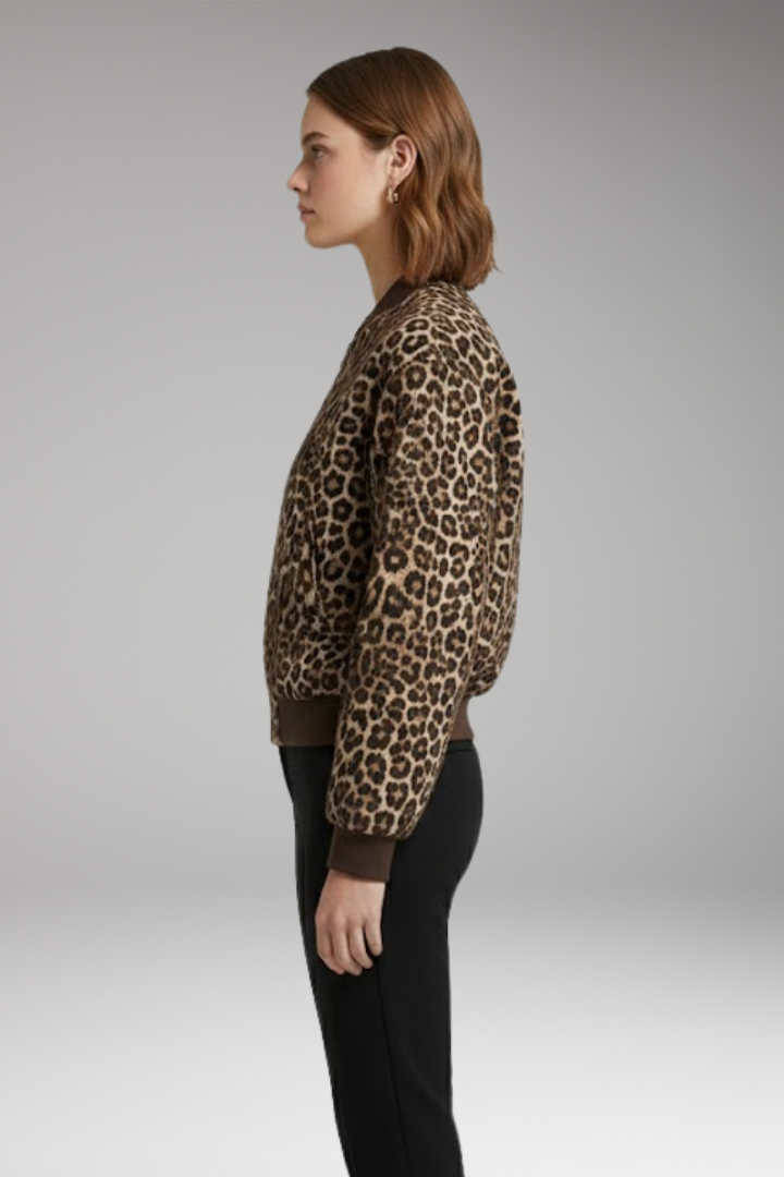 Women's Leopard Bomber Jacket Zip Closure