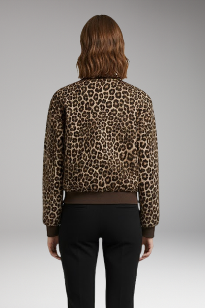 Women's Leopard Bomber Jacket Zip Closure