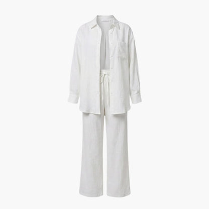 Women's Linen Button-Down Shirt And Pants Set