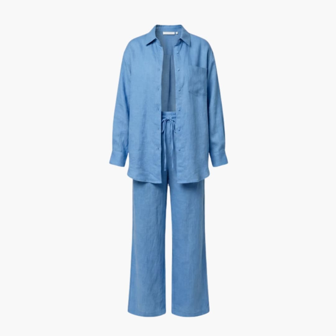 Women's Linen Button-Down Shirt And Pants Set
