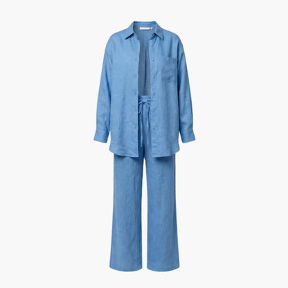Women's Linen Button-Down Shirt And Pants Set