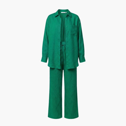 Women's Linen Button-Down Shirt And Pants Set