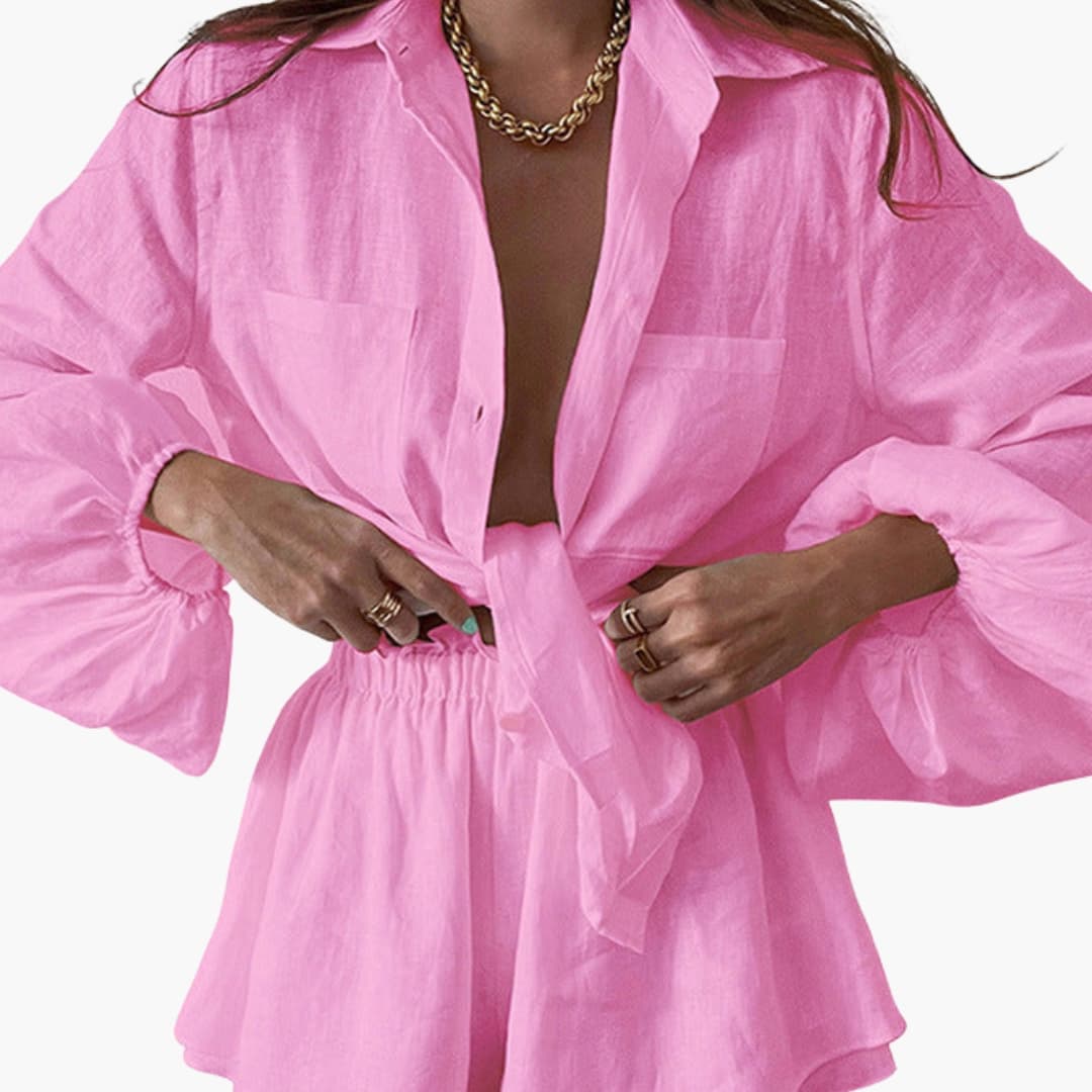 Women's Linen Two Piece Crop Shorts Set