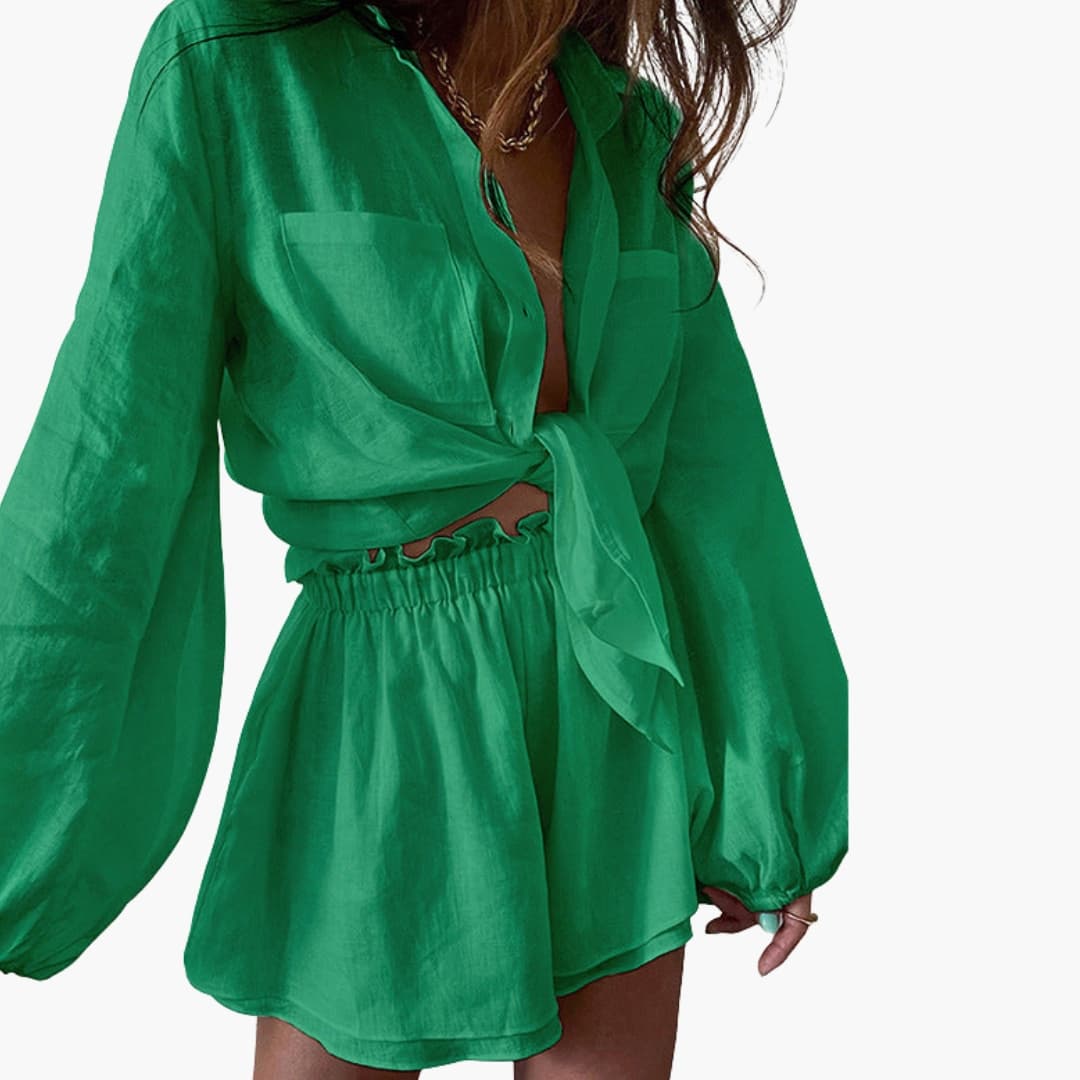 Women's Linen Two Piece Crop Shorts Set