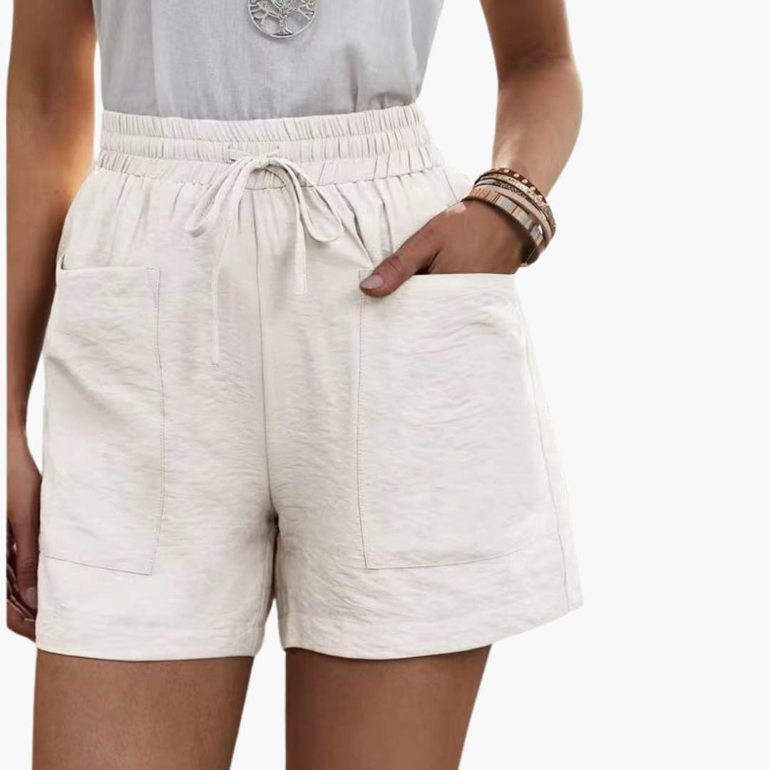 Women's Linen Wide Leg Shorts with Pockets - VibreMode