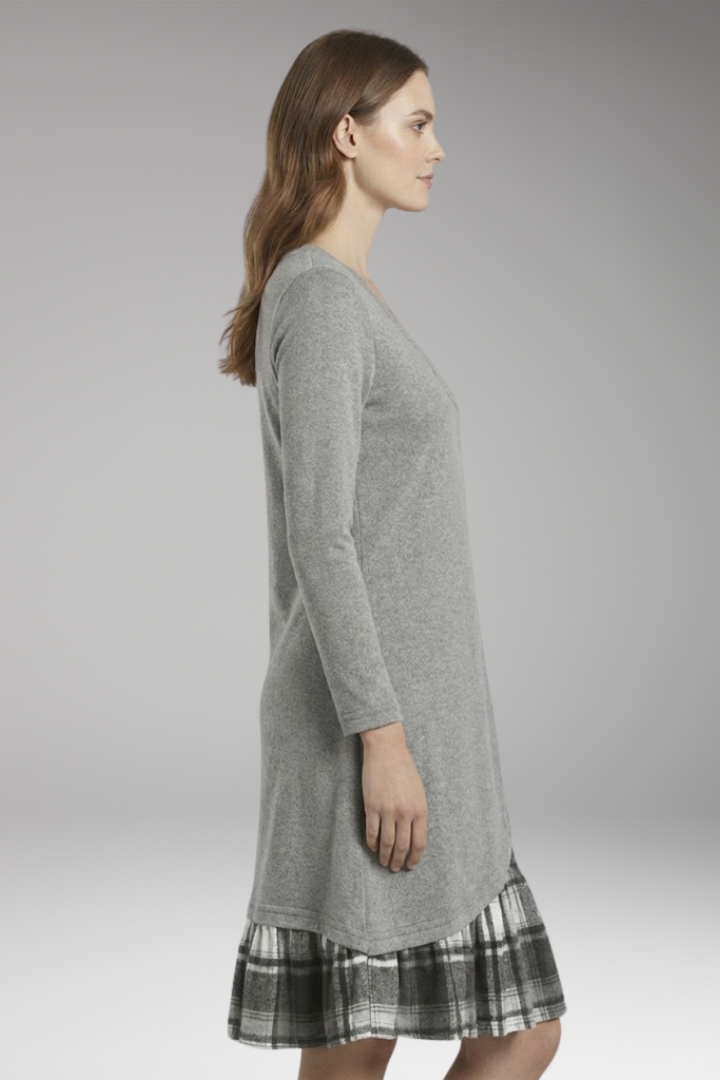 Women's Plaid A-Line Dress Long Sleeve High Collar