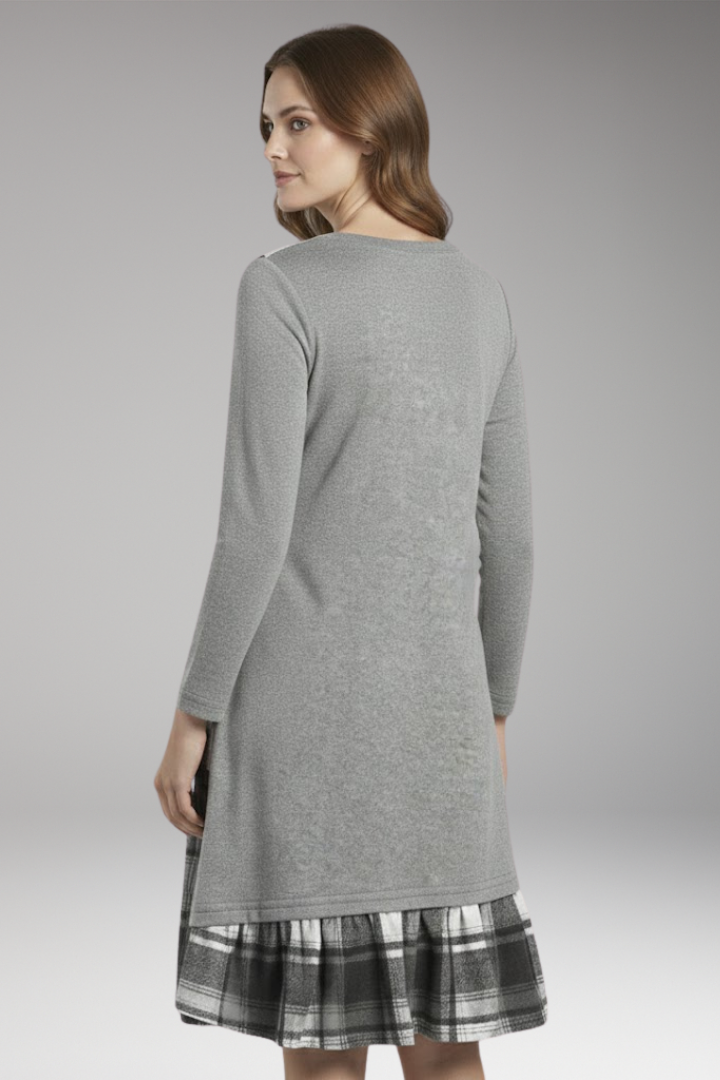 Women's Plaid A-Line Dress Long Sleeve High Collar