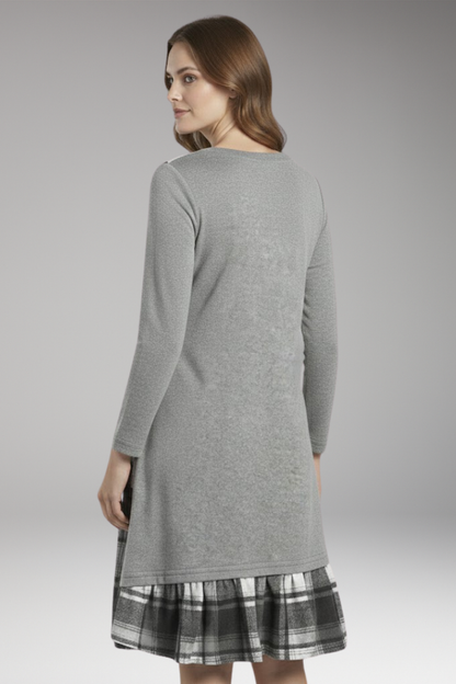 Women's Plaid A-Line Dress Long Sleeve High Collar
