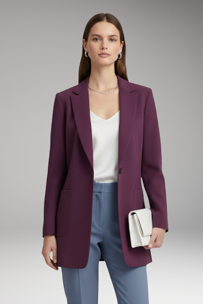 Women's Long Blazer Notched Collar Patch Pockets