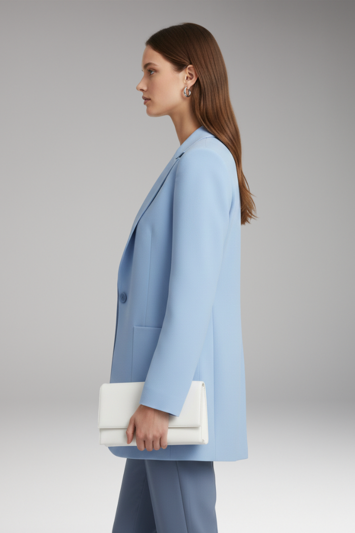 Women's Long Blazer Notched Collar Patch Pockets