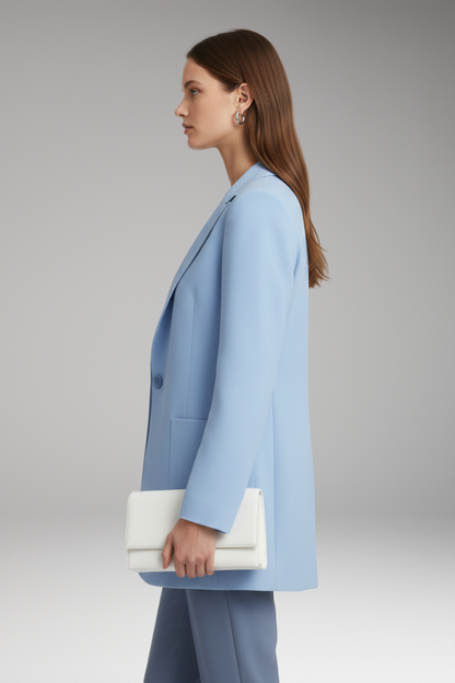 Women's Long Blazer Notched Collar Patch Pockets