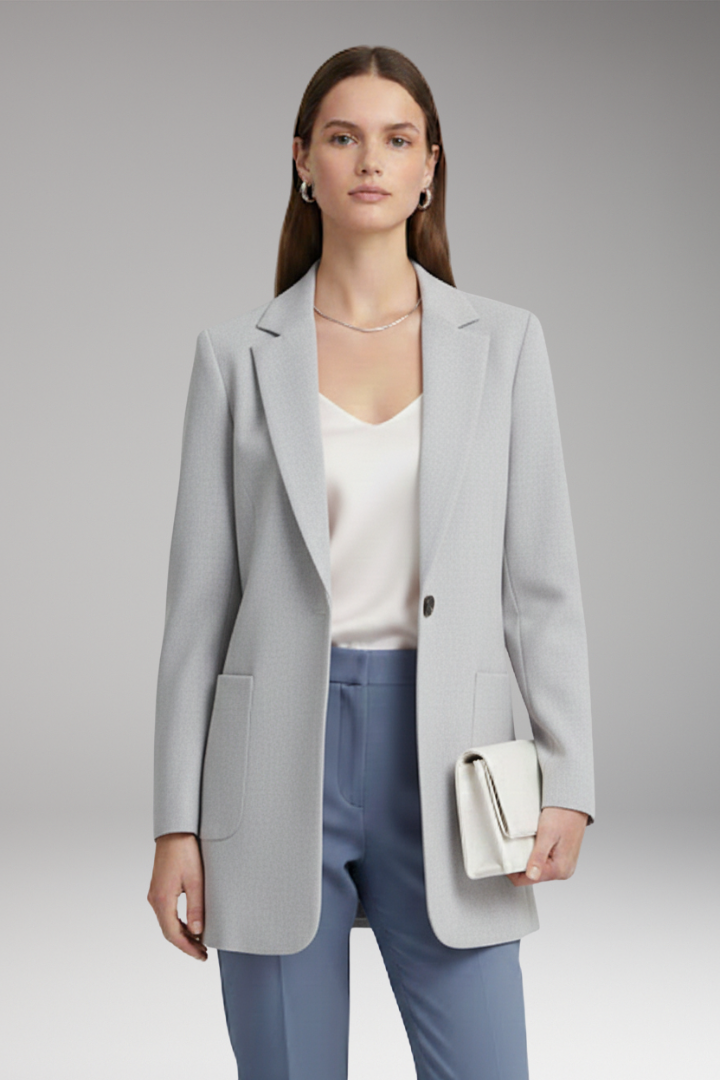 Women's Long Blazer Notched Collar Patch Pockets