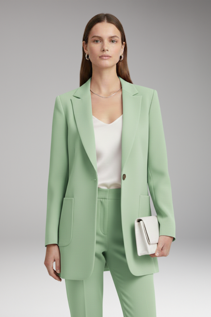 Women's Long Blazer Notched Collar Patch Pockets