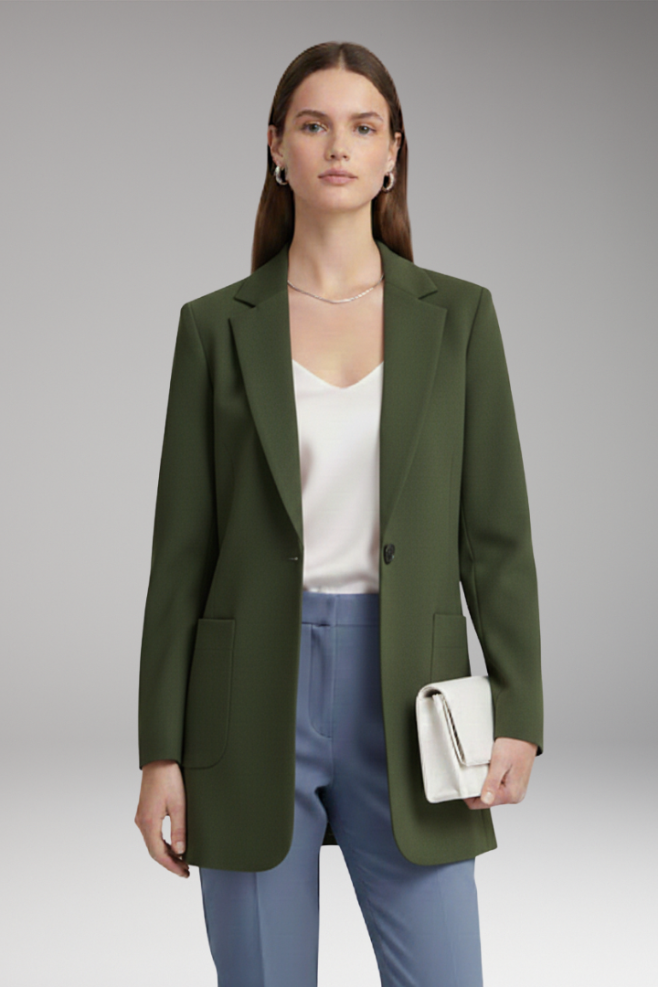 Women's Long Blazer Notched Collar Patch Pockets