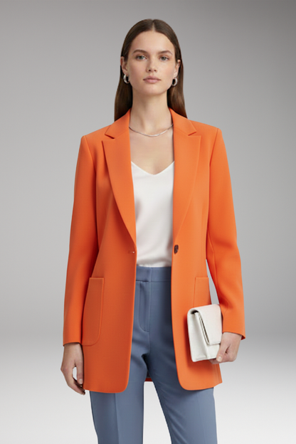 Women's Long Blazer Notched Collar Patch Pockets