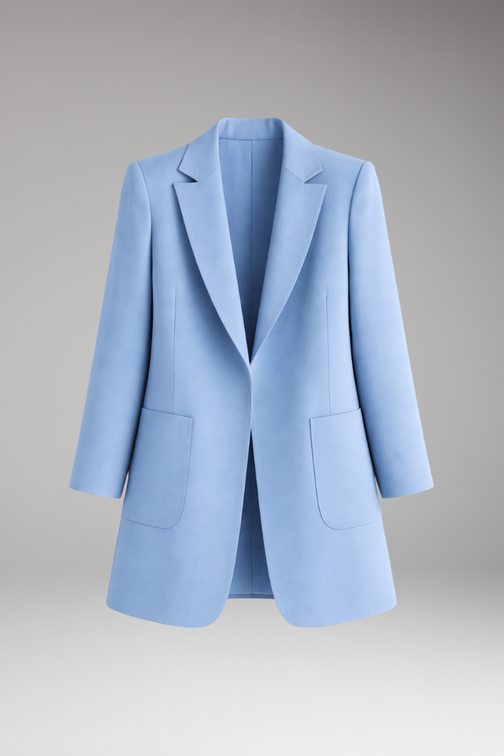 Women's Long Blazer Notched Collar Patch Pockets - VibreMode