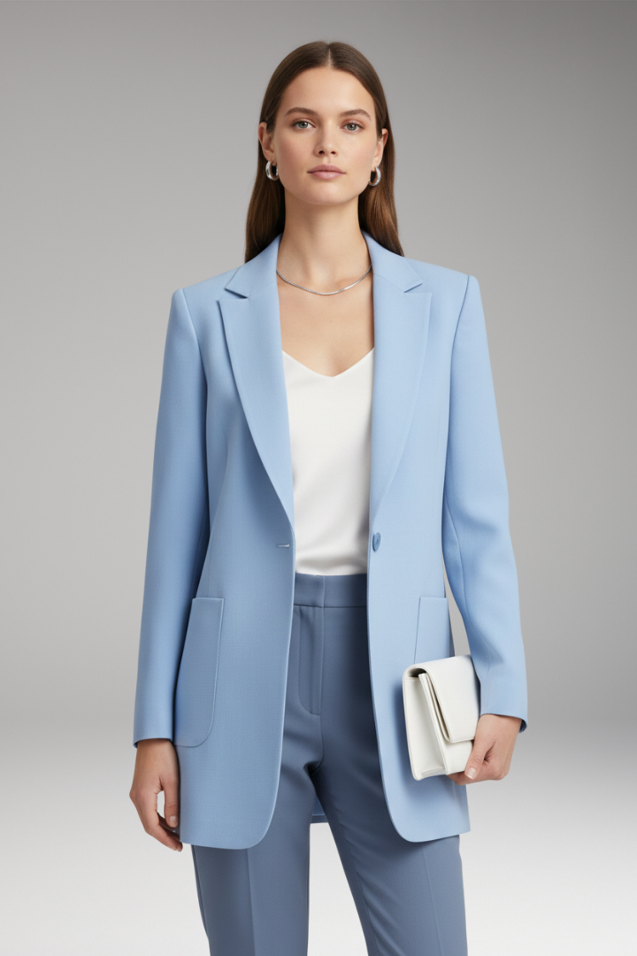 Women's Long Blazer Notched Collar Patch Pockets