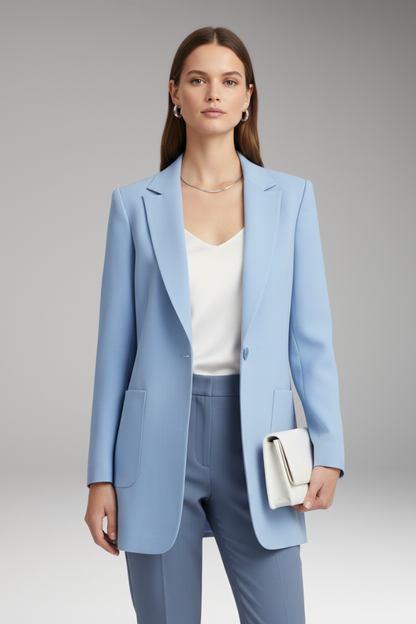 Women's Long Blazer Notched Collar Patch Pockets