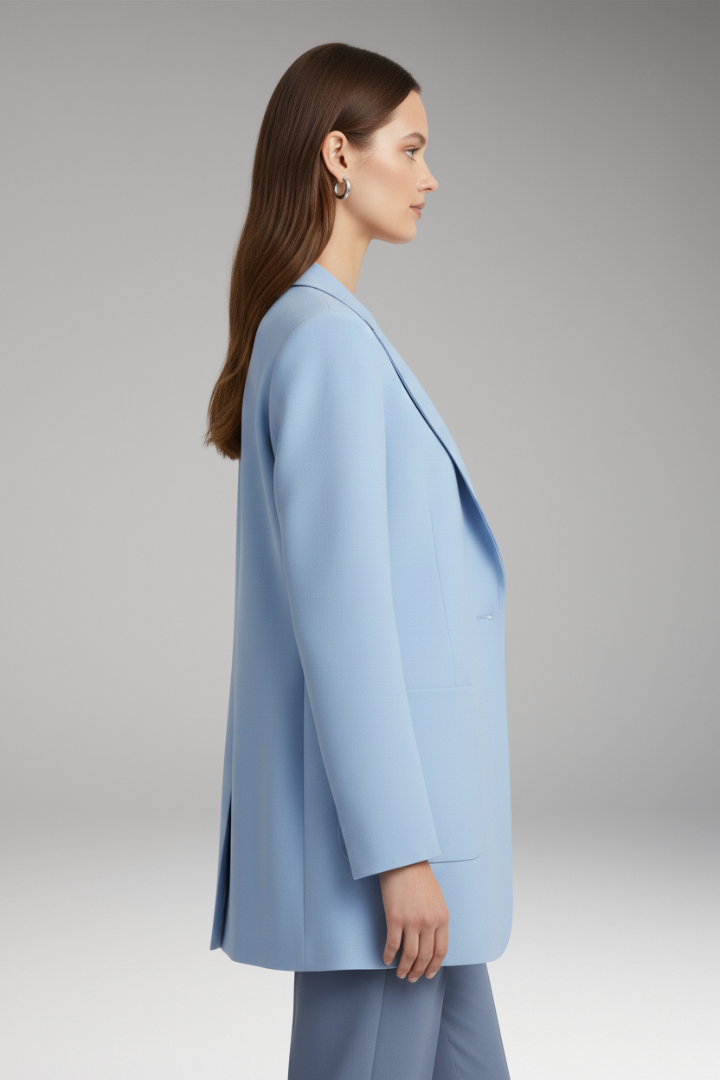 Women's Long Blazer Notched Collar Patch Pockets