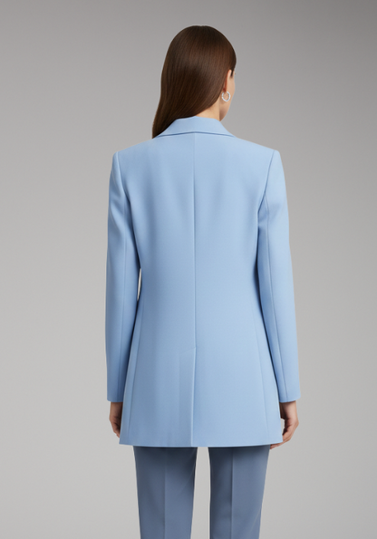 Women's Long Blazer Notched Collar Patch Pockets