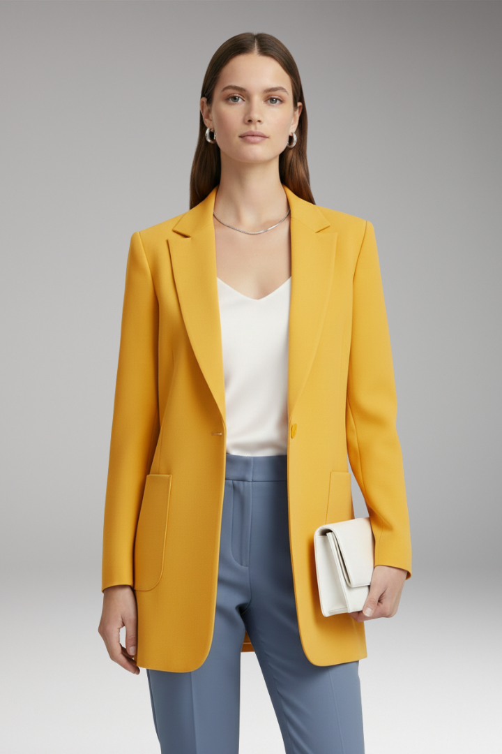 Women's Long Blazer Notched Collar Patch Pockets