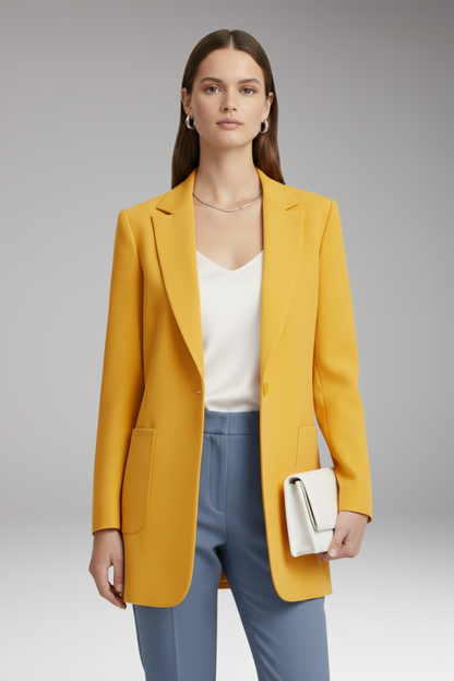 Women's Long Blazer Notched Collar Patch Pockets