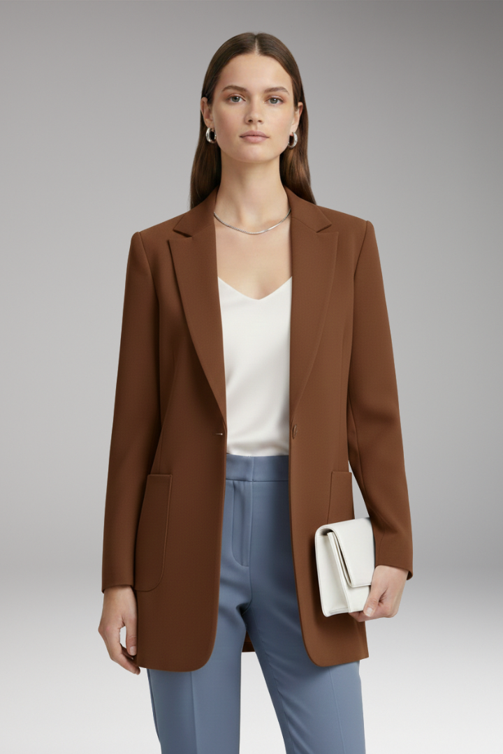 Women's Long Blazer Notched Collar Patch Pockets