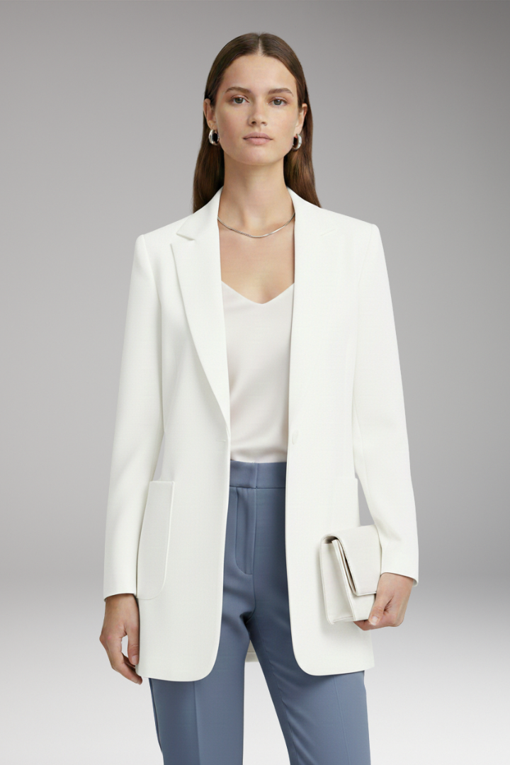 Women's Long Blazer Notched Collar Patch Pockets