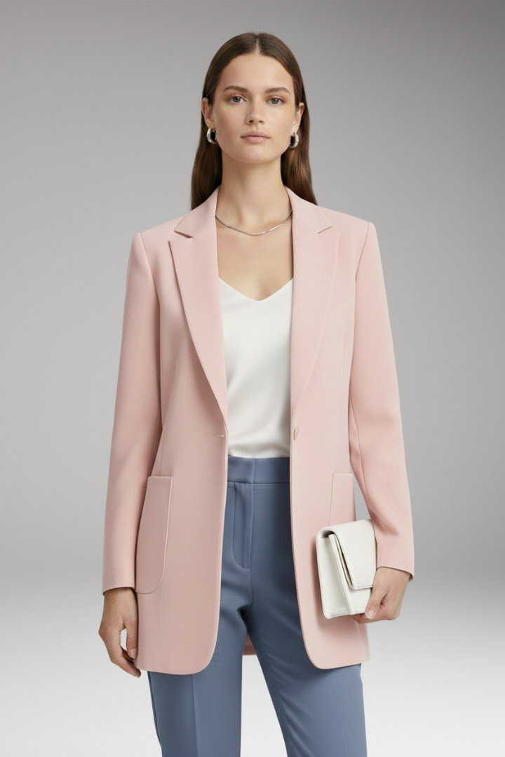 Women's Long Blazer Notched Collar Patch Pockets