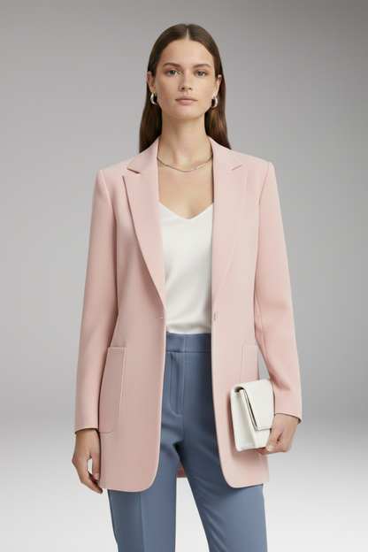 Women's Long Blazer Notched Collar Patch Pockets