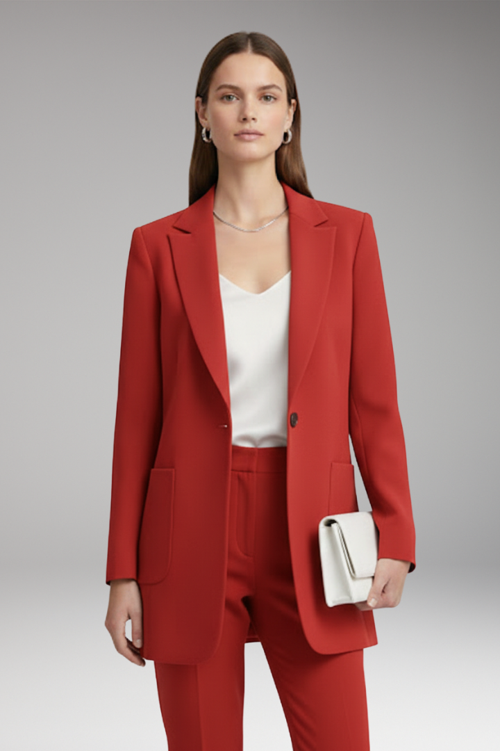 Women's Long Blazer Notched Collar Patch Pockets