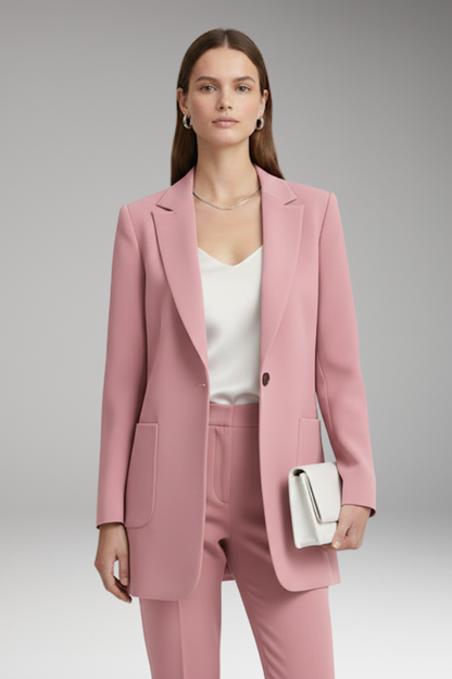 Women's Long Blazer Notched Collar Patch Pockets
