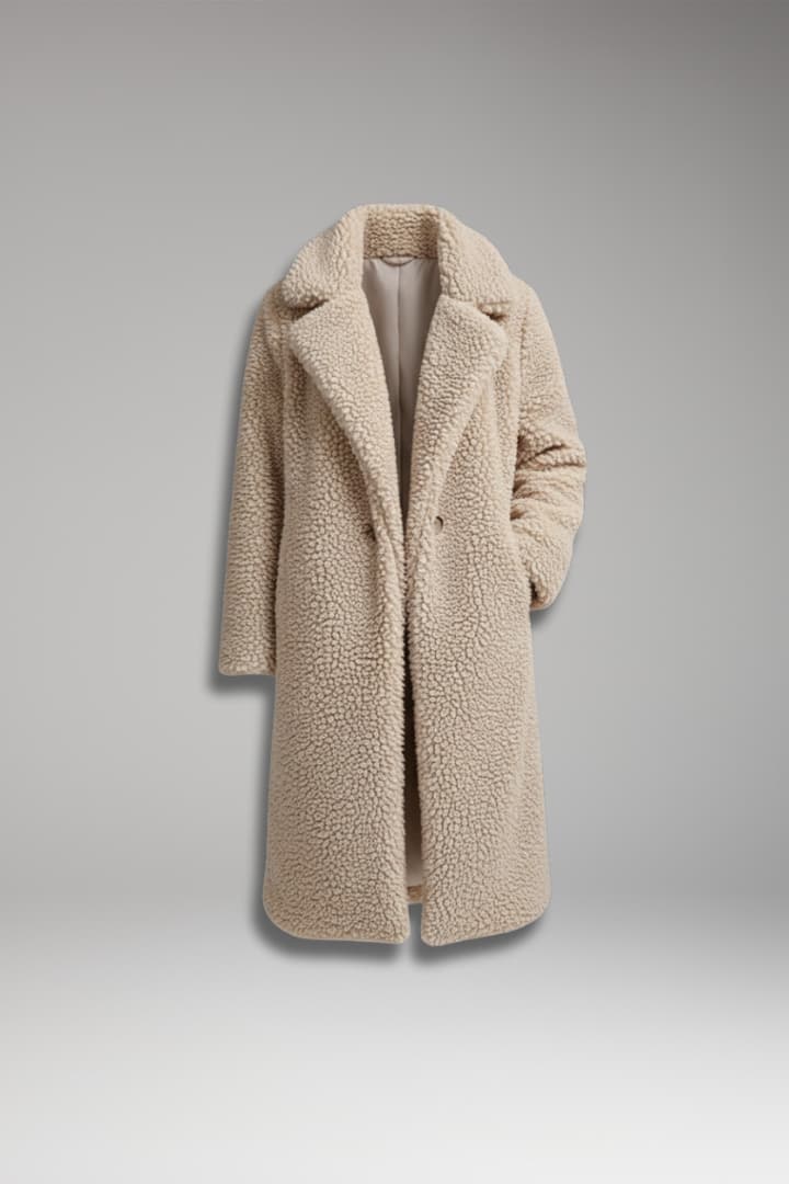 Women's Lapel Collar Long Coat Textured - VibreMode