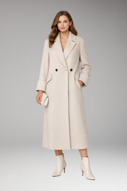 Women's Long Coat Notched Collar Button Closure