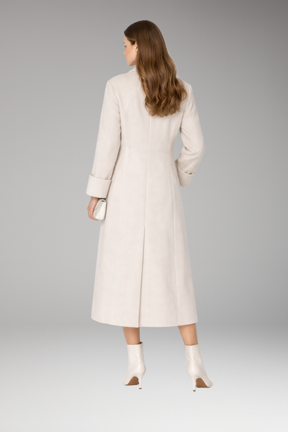 Women's Long Coat Notched Collar Button Closure