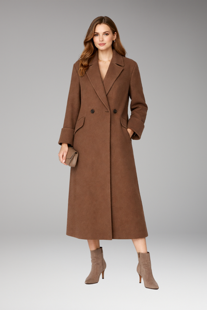 Women's Long Coat Notched Collar Button Closure