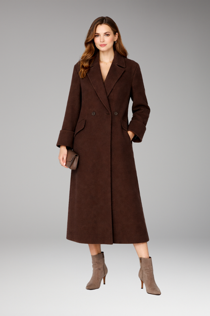 Women's Long Coat Notched Collar Button Closure