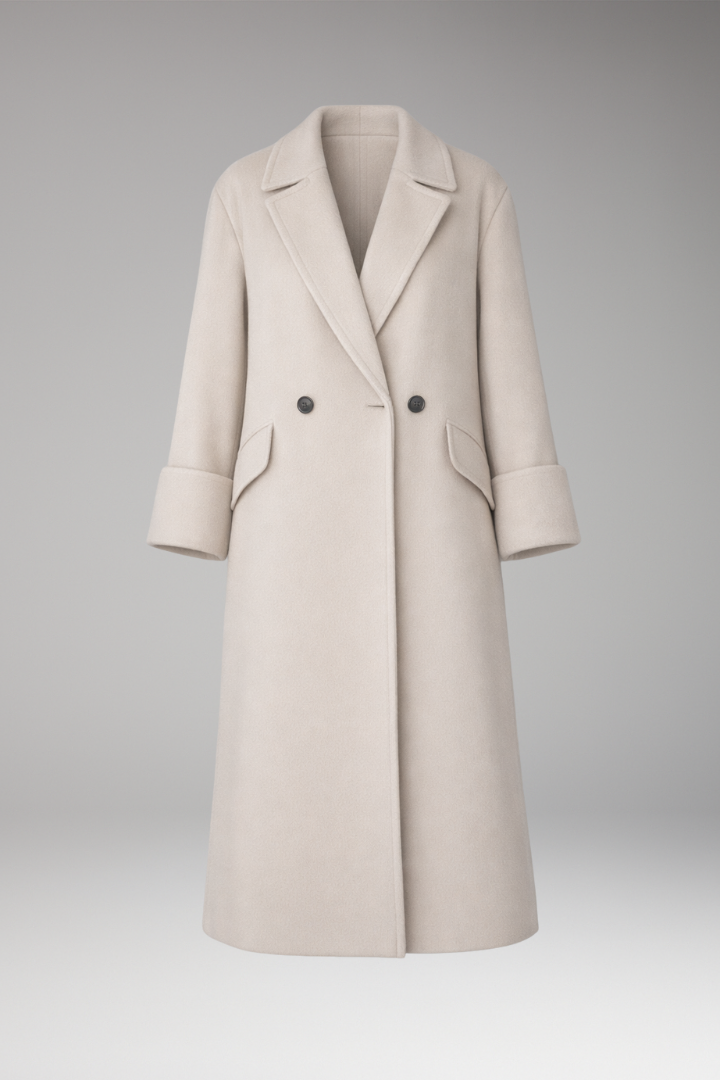 Women's Long Coat Notched Collar Button Closure - VibreMode